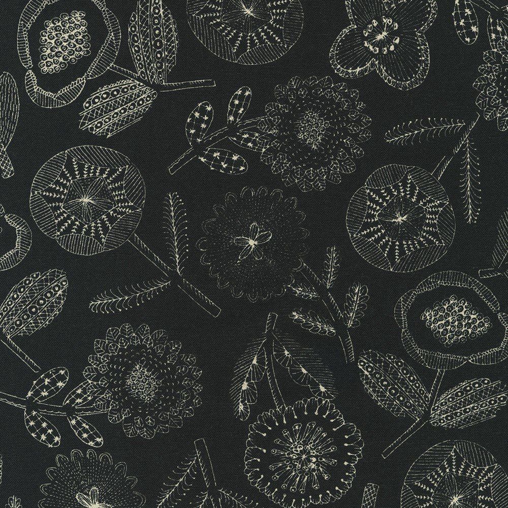 Black and White Floral Cotton Flax Print Sevenberry