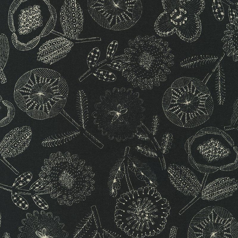 Black and White Floral Cotton Flax Print Sevenberry