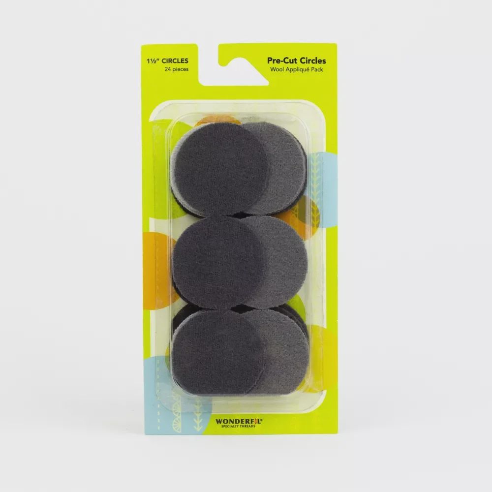 1-1/2"  Pre-Cut Wool Circles Applique Pack (Assorted Colors) Wonderfil, Color: Grey 1-1/2in