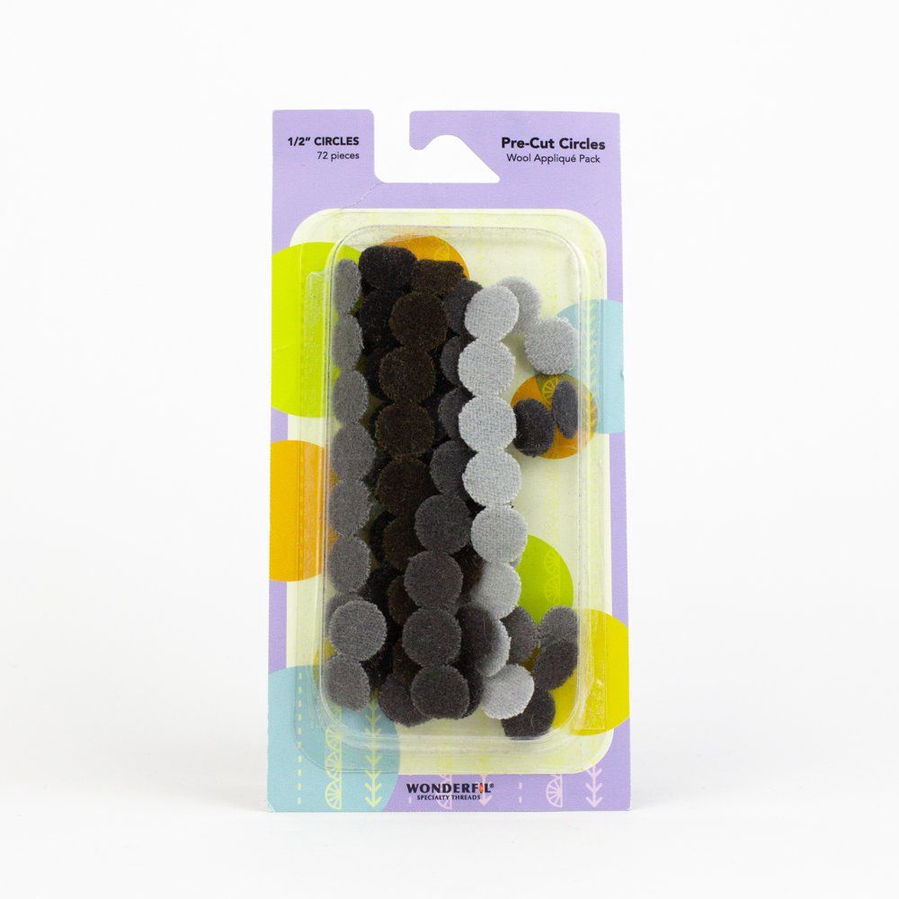 1/2"  Pre-Cut Wool Circles Applique Pack (Assorted Colors) Wonderfil, Color: Grey 1/2in