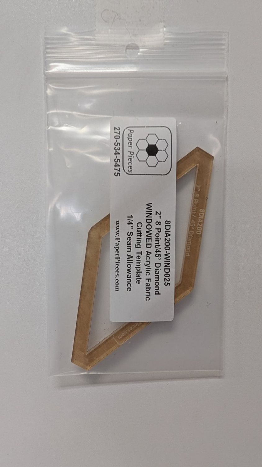 2" 8 Point Diamonds 1pc Acrylic Template EPP Paper Pieces