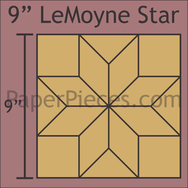 9" LeMoyne Star Large Pack 12 Blocks Paper Pieces EPP