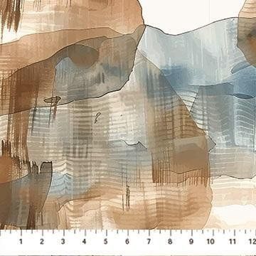 Abstract Watercolor Blue Brown Cream Light and Lush Printed Viscose Twill