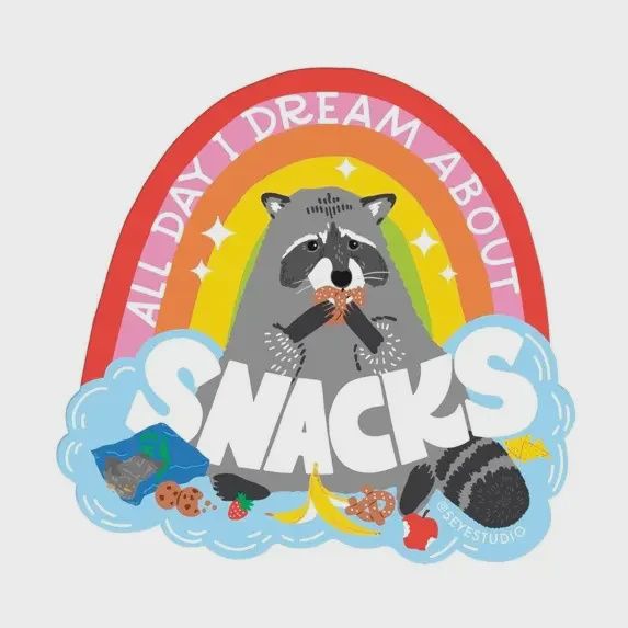 All Day I Dream About Snacks Raccoon Vinyl Sticker 5 Eye Studio