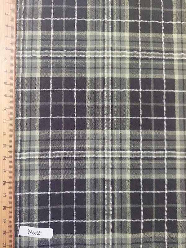 Black and Green Plaid Textured Yarn Dyed Cotton Poly Blend Japanese Import Asaki