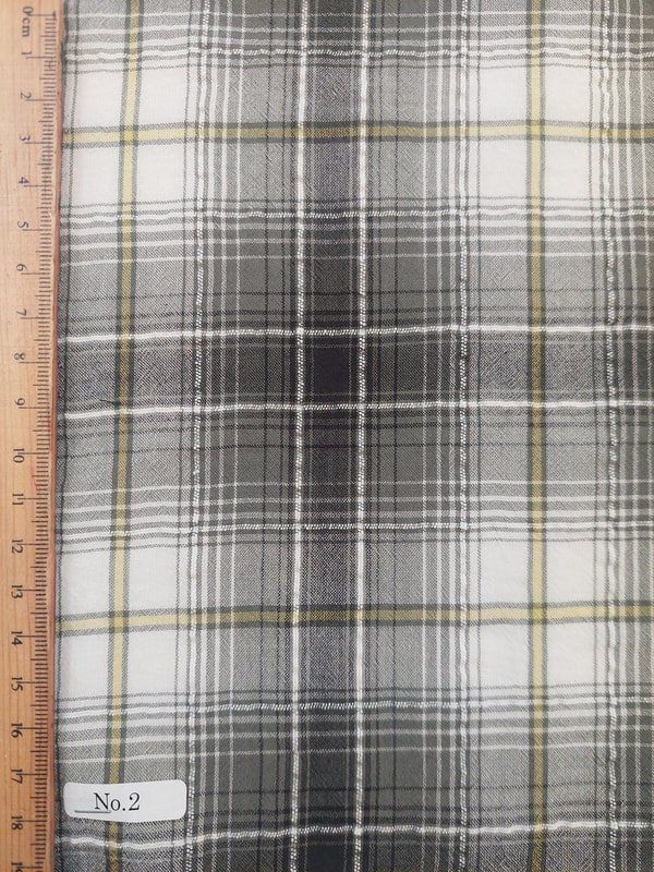 Black White and Yellow Plaid Textured Yarn Dyed Organic Cotton Poly Blend Japanese Import Asaki