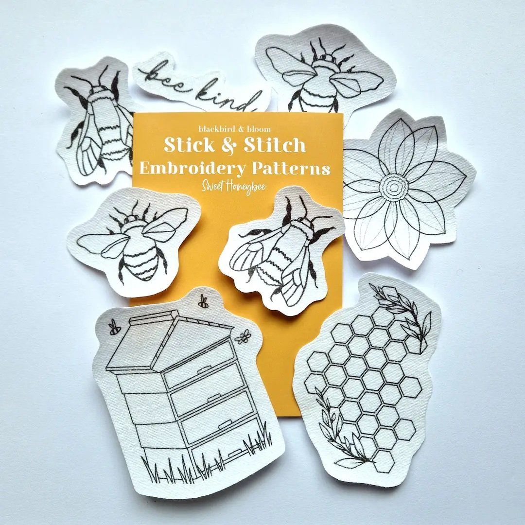 Blackbird &amp; Bloom Sweet Honeybee Stick &amp; Stitch Embroidery Patterns