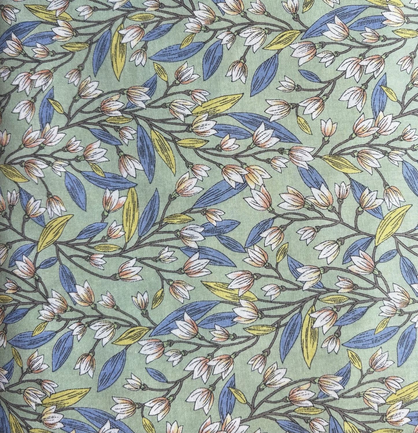 Blossoms and Vines Print Sage Cotton Lawn Hokkoh