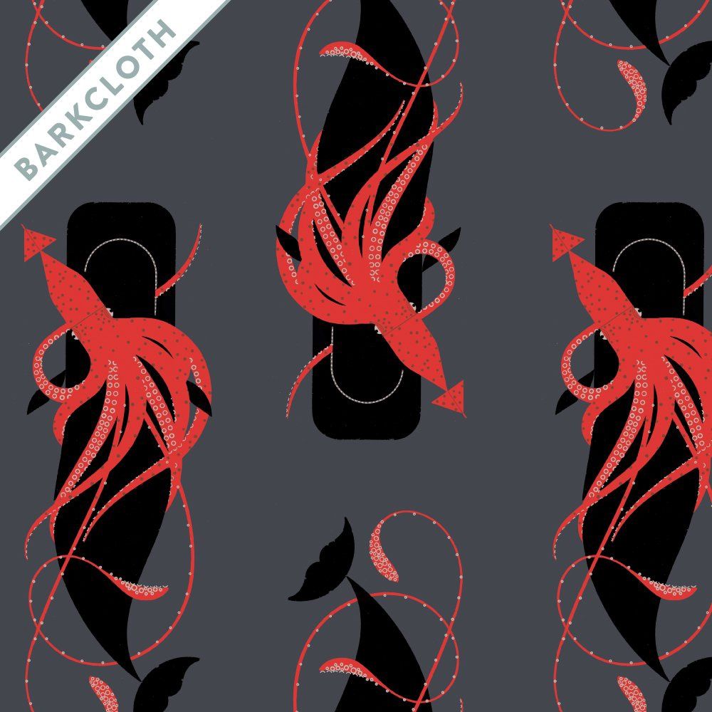 Charley Harper Squid &amp; Whale - Organic Cotton Barkcloth