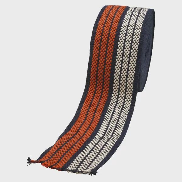Cotton Webbing 2.5" Orange Navy White  Japanese Import