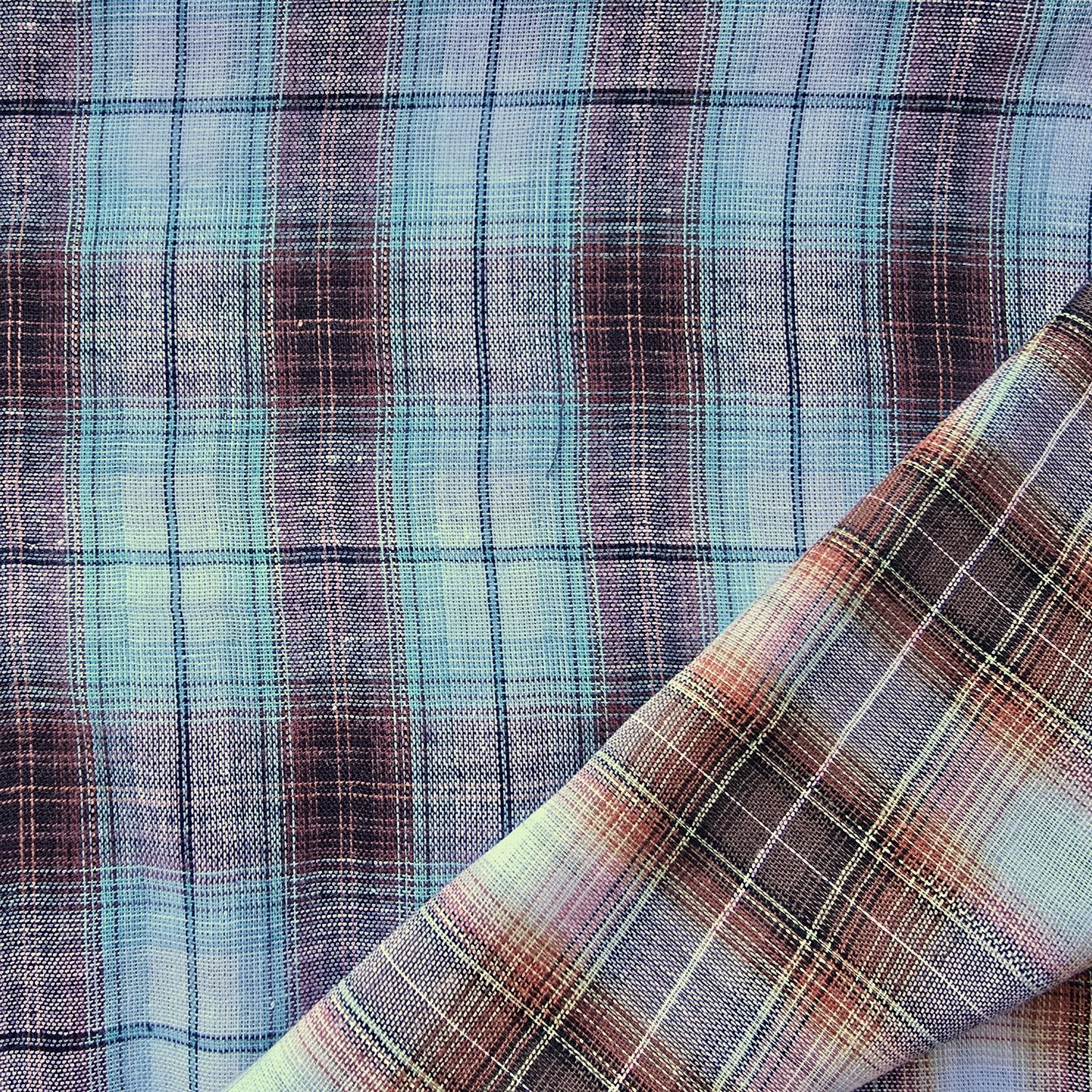 Deadstock Plaid Yarn Dyed Double Gauze Orange Brown Gold Metallic