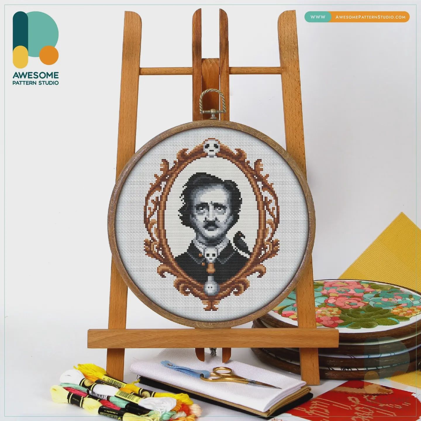 Edgar Allan Poe Counted Cross Stitch Kit Awesome Pattern Studio