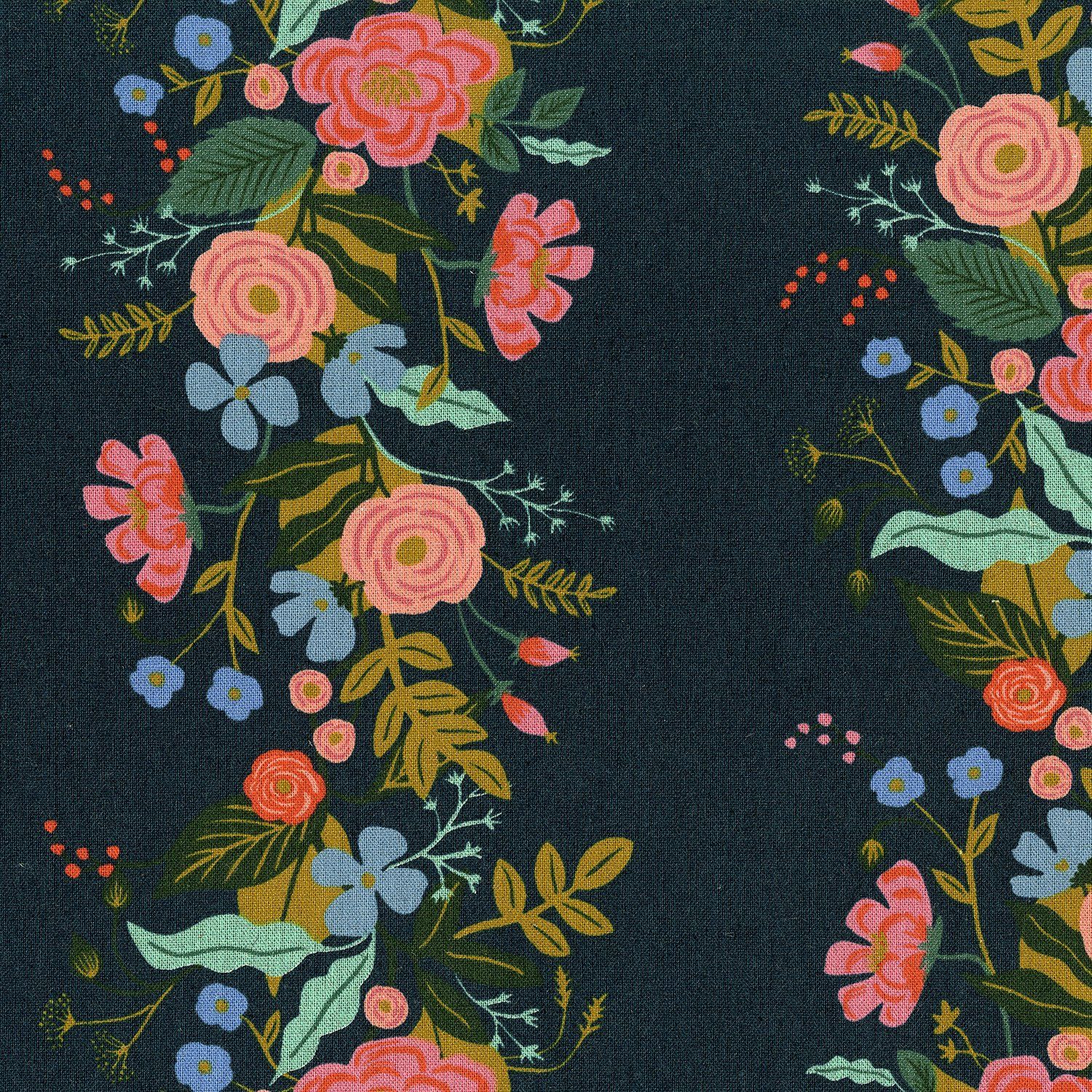 Floral Vines Navy English Garden Cotton Canvas Rifle Paper Co. Cotton+Steel