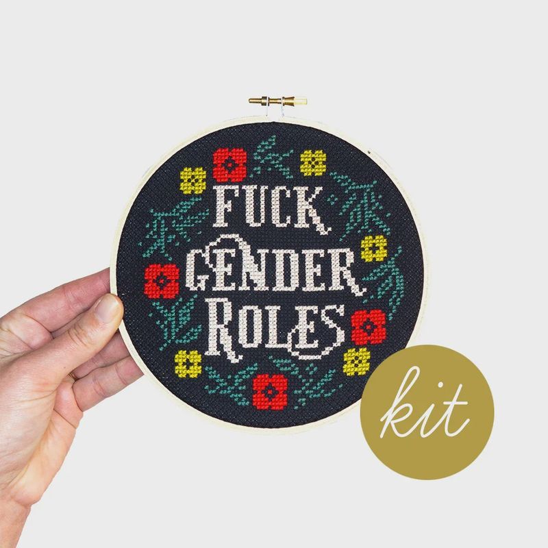 Fuck Gender Roles Cross Stitch Kit Junebug and Darlin