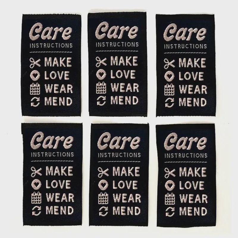 Care Instruction Labels Black Woven Labels Pack of 6 Shelli Can