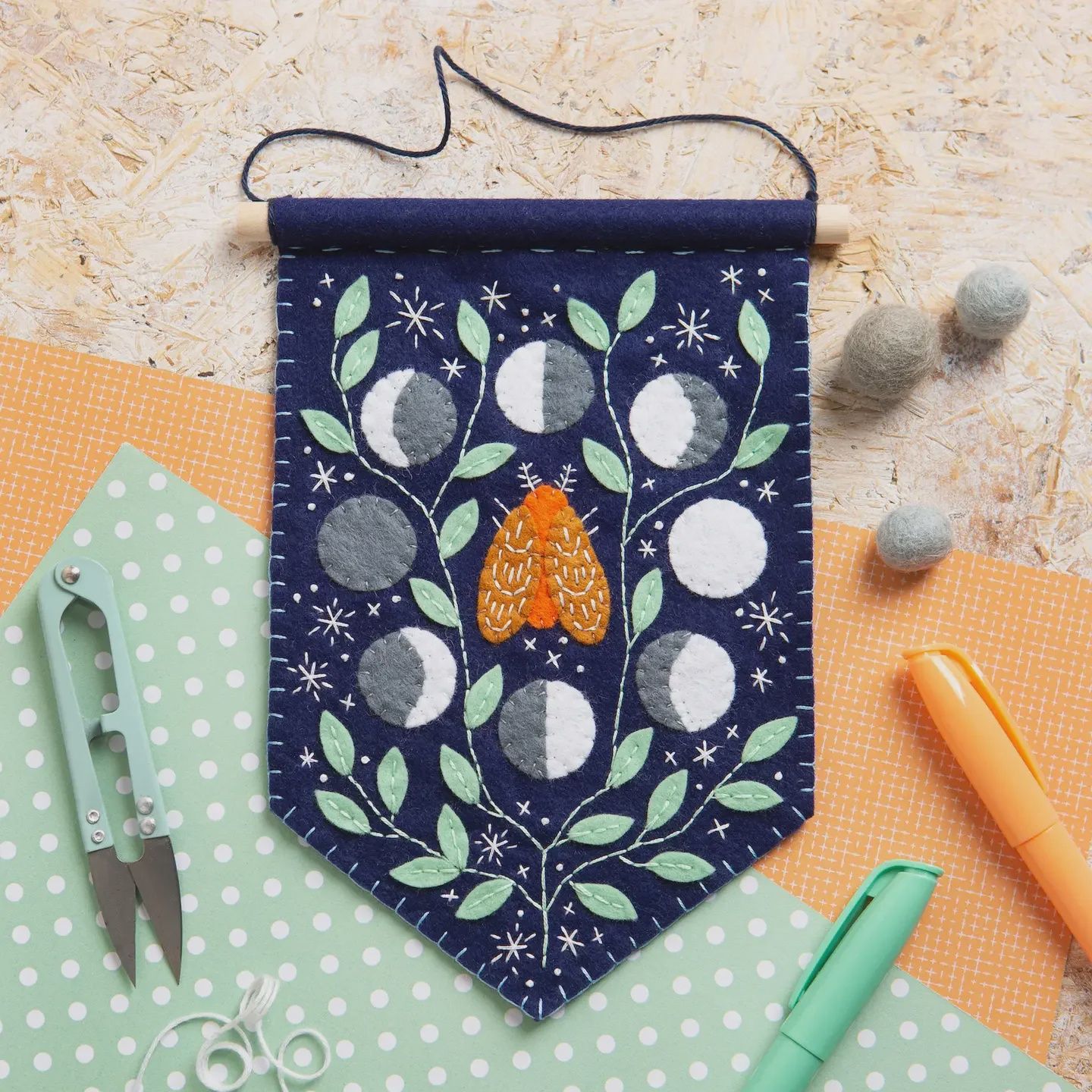 Celestial Pennant Felt Embroidery Kit Hawthorne Handmade