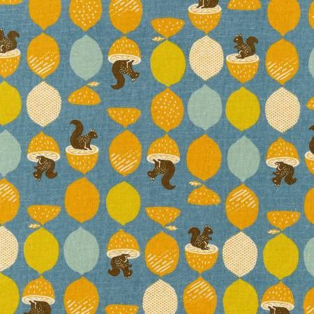 Cotton Flax Prints Squirrels Slate