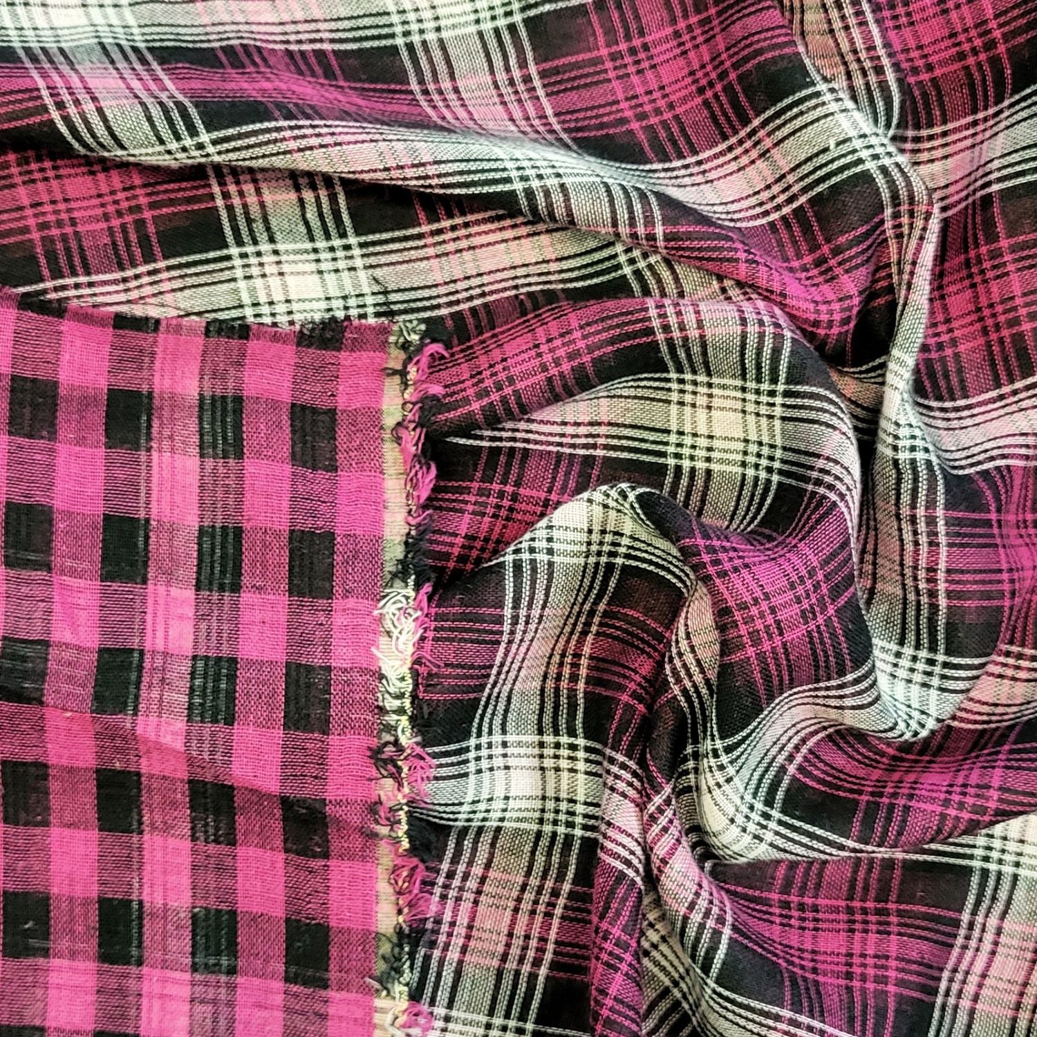 Double-Faced Yarn Dyed Cotton Gauze - Black/Magenta Plaid