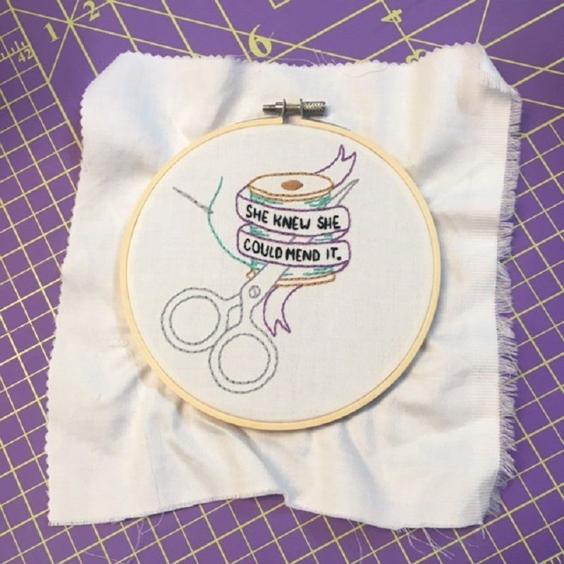 Embroidery Kit She Knew She Could Mend It - Downy Tree Art