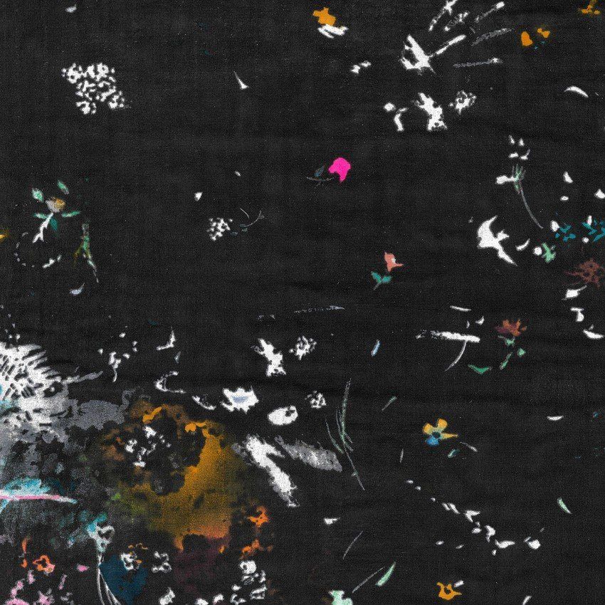 Encounter Black and Multi Color Floral Organic Cotton Double Gauze Kokka