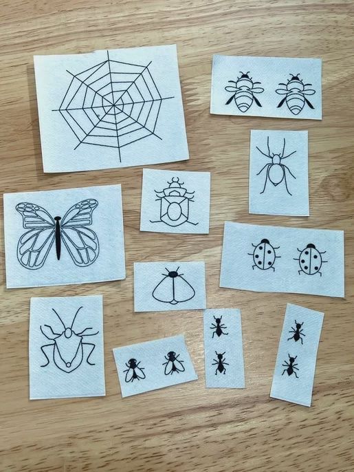 Bug Theme Stick and Stitch Water Soluable Embroidery Transfers