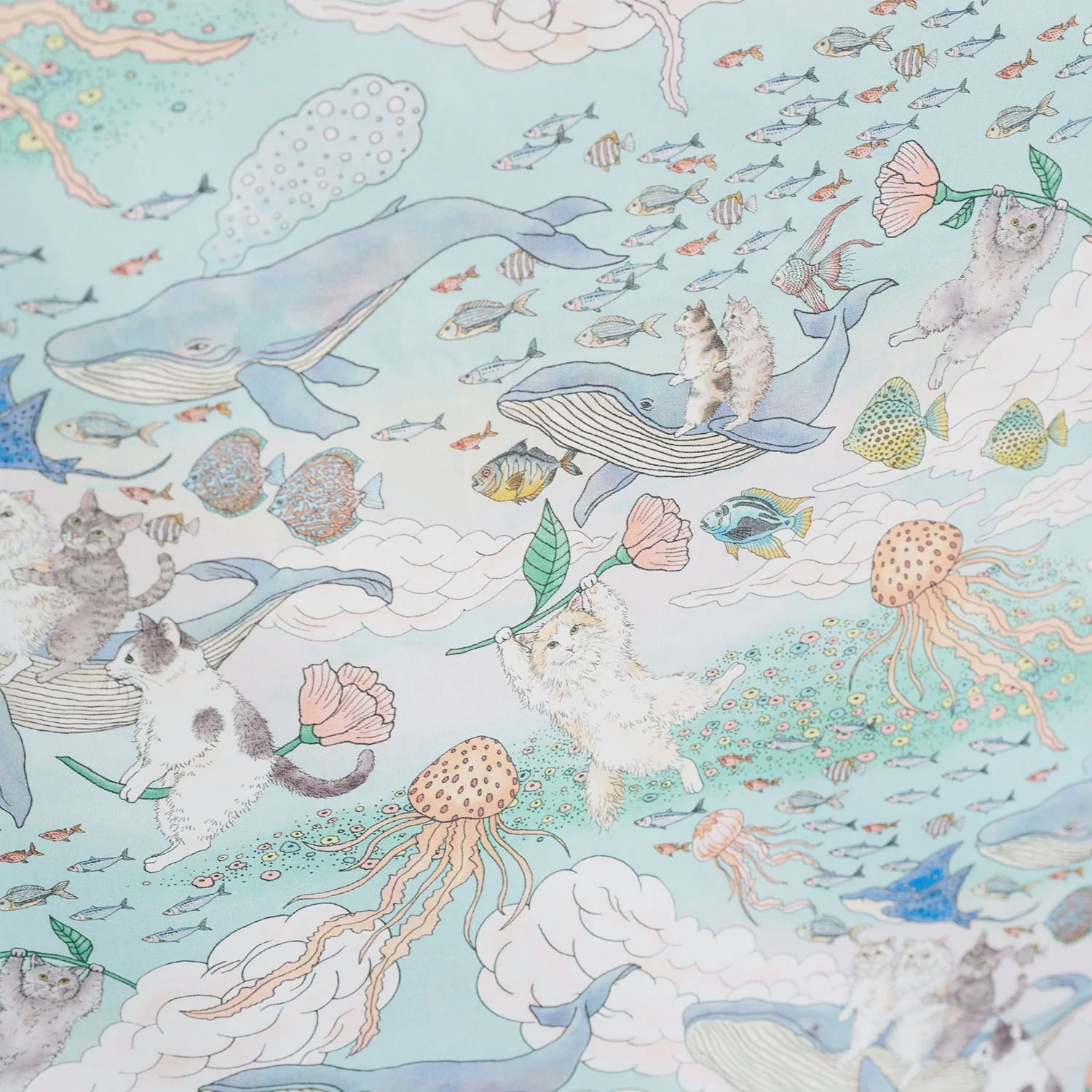 Cat Friends In Wonderland Cotton Sheeting