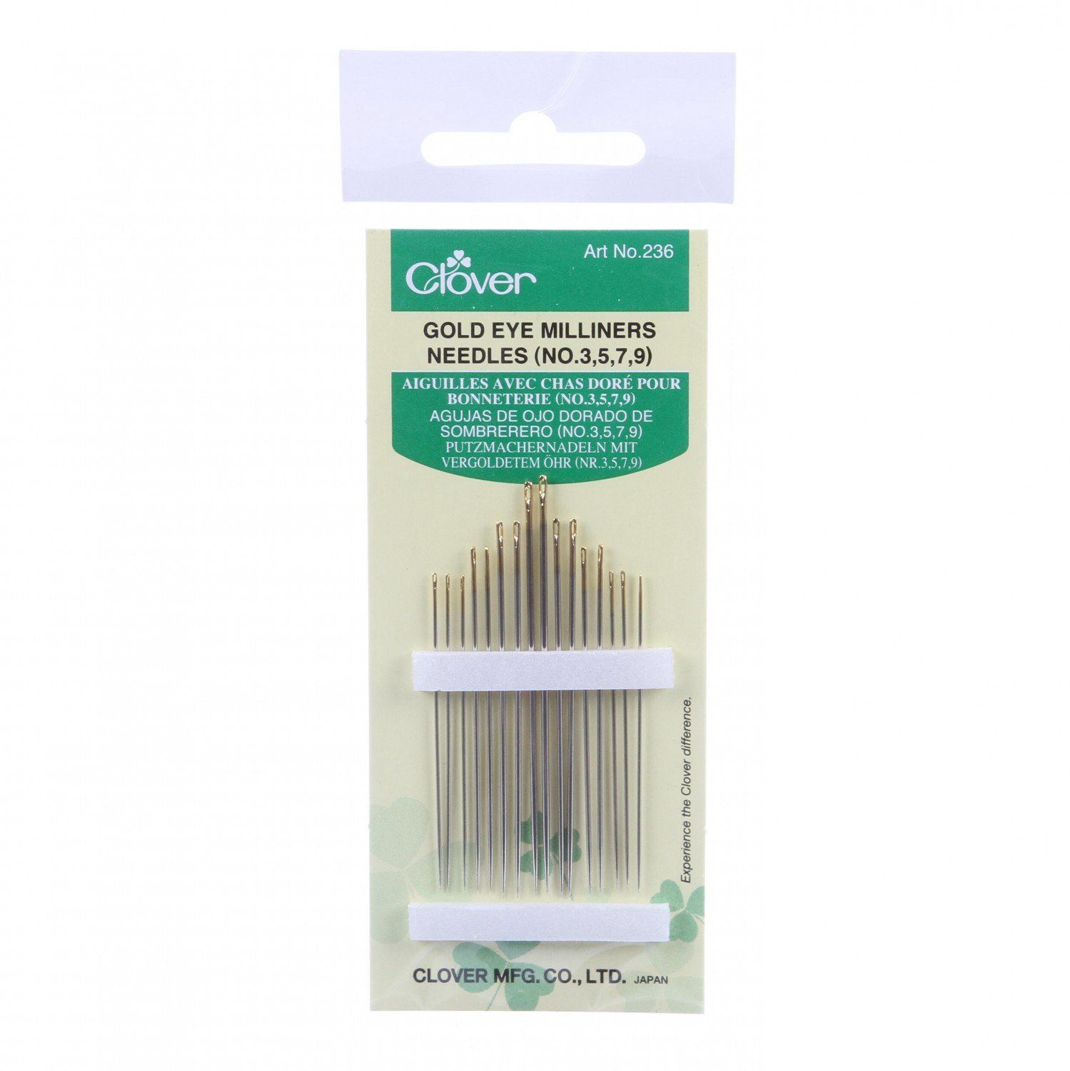 Clover Gold Eye Milliners Needles Size 3/9 16ct