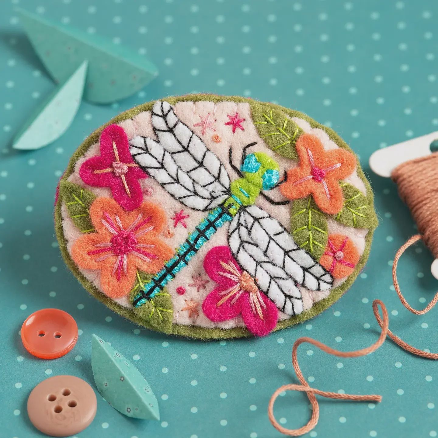 Dragonfly Brooch Felt Embroidery Kit Hawthorne Handmade