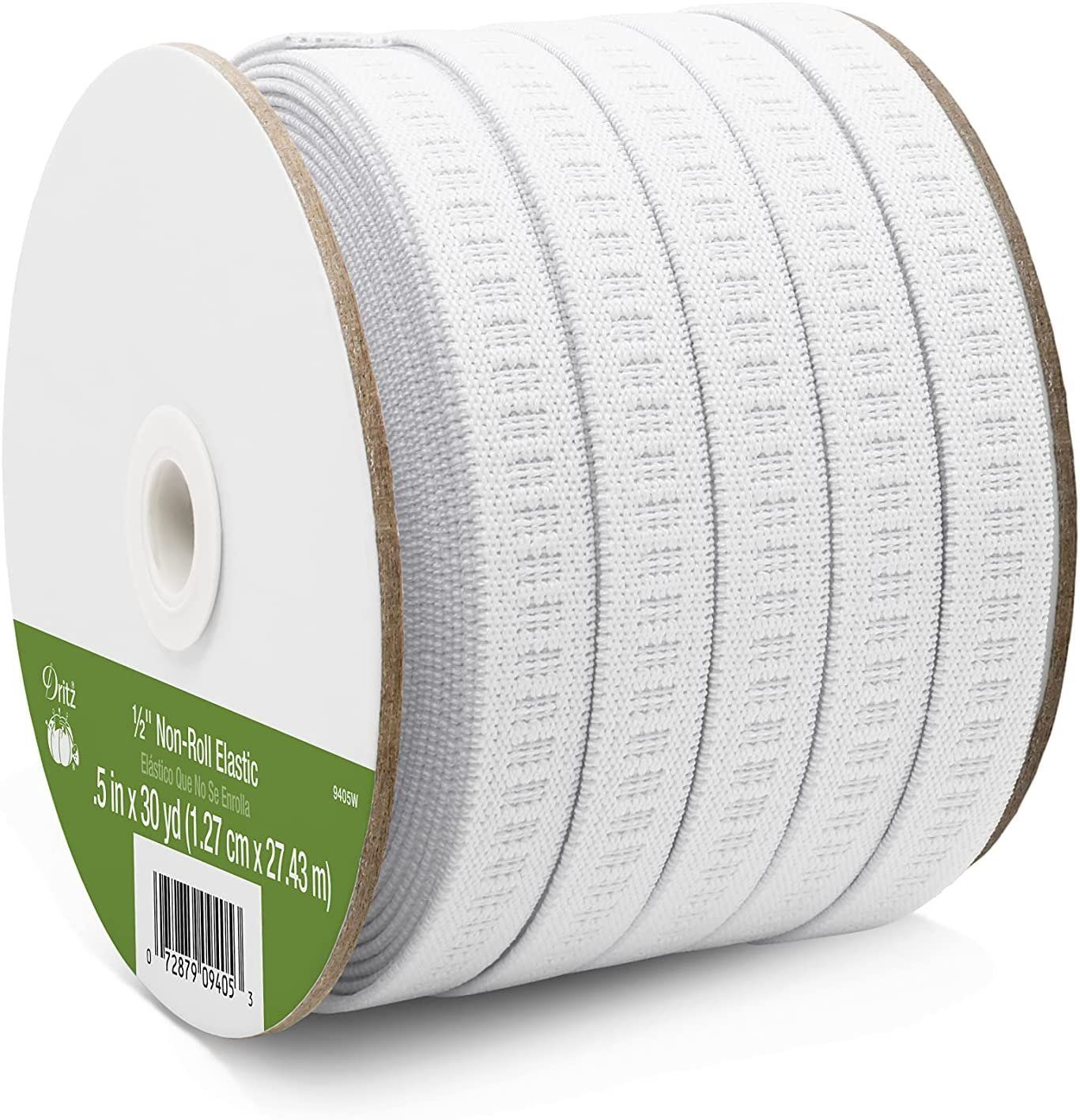 Elastic White Ribbed Non-Roll 1/2" Wide by the yard