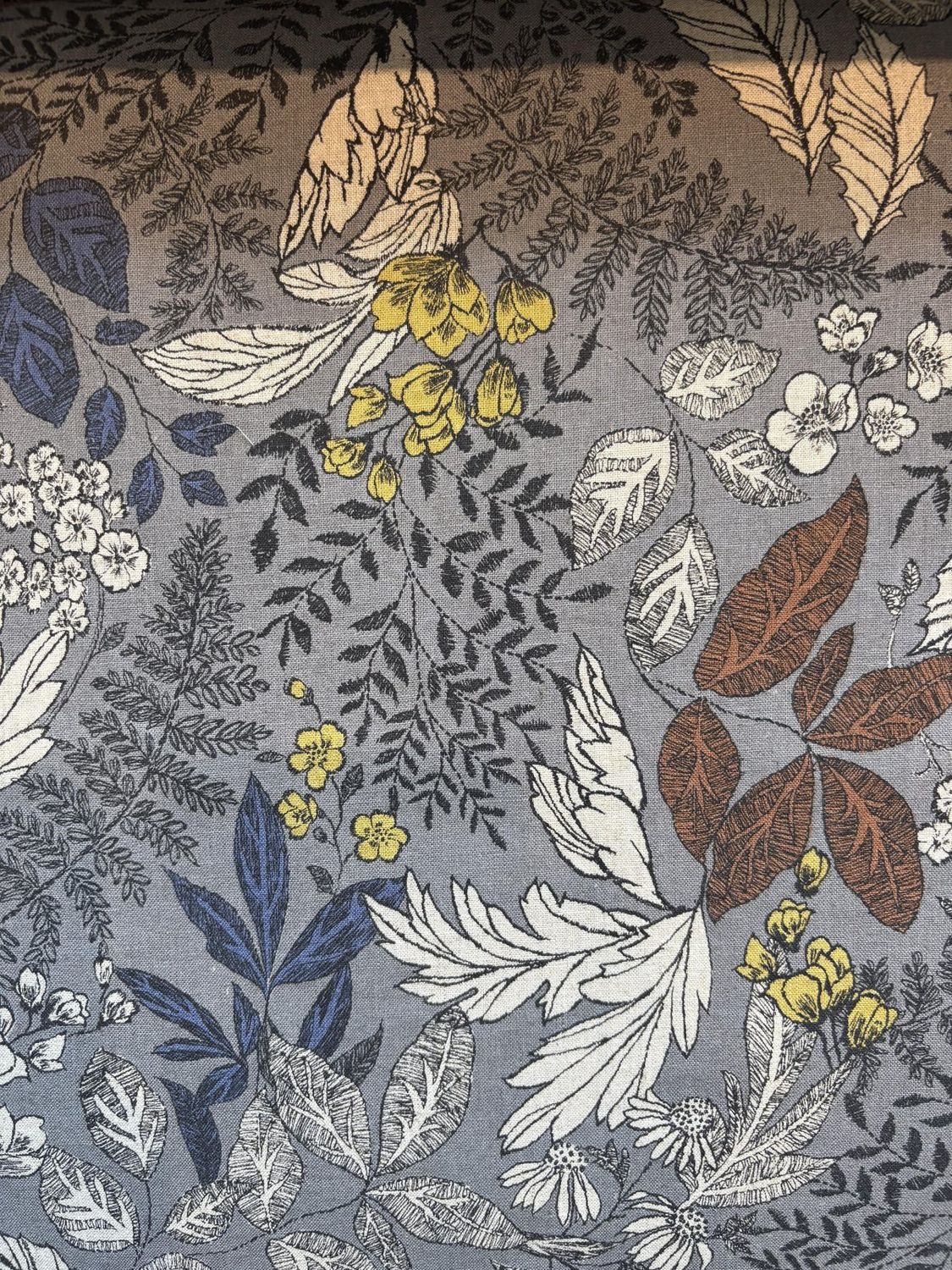 Flowers and Leaves Cotton - Linen Blend Charcoal  Hokkoh