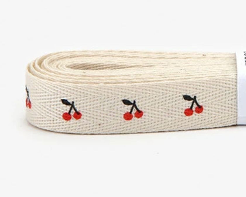 Cherries Printed Twill Tape 5m Japanese Import