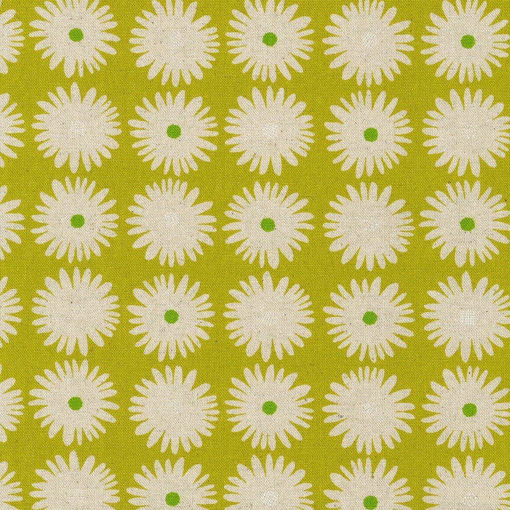 Cotton Flax Print - Daisy on Lime