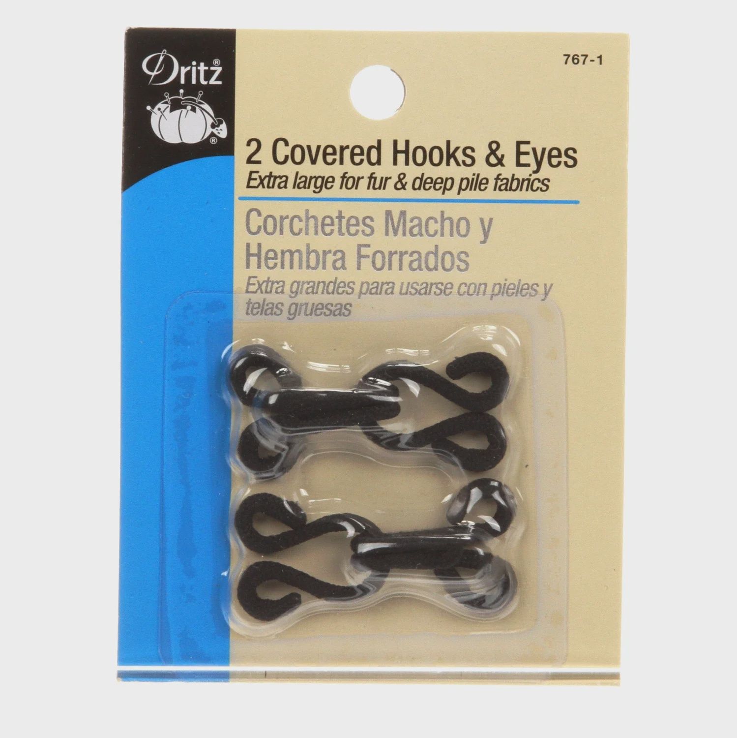 Covered Hooks and Eyes Extra Large Black 2 sets