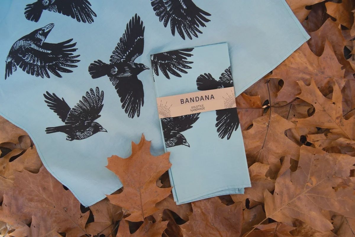 Crows Bandana in Blue Solstice Handmade