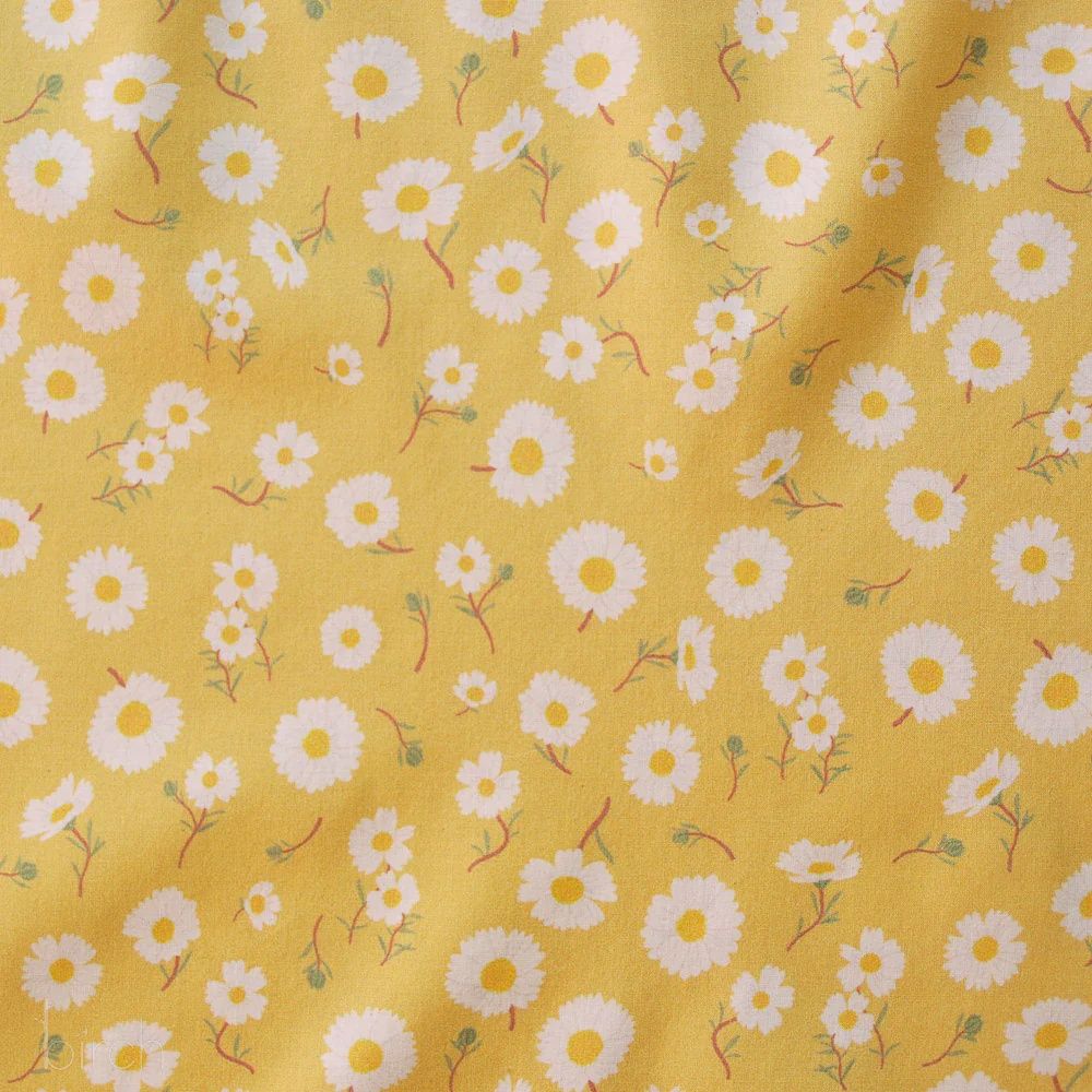 Daisies Sunshine Organic Cotton Lawn Flowering Trees Birch Fabrics