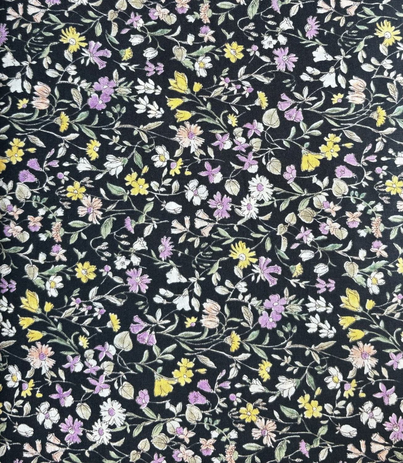 Ditsy Floral Print Black Multi Cotton Lawn Hokkoh