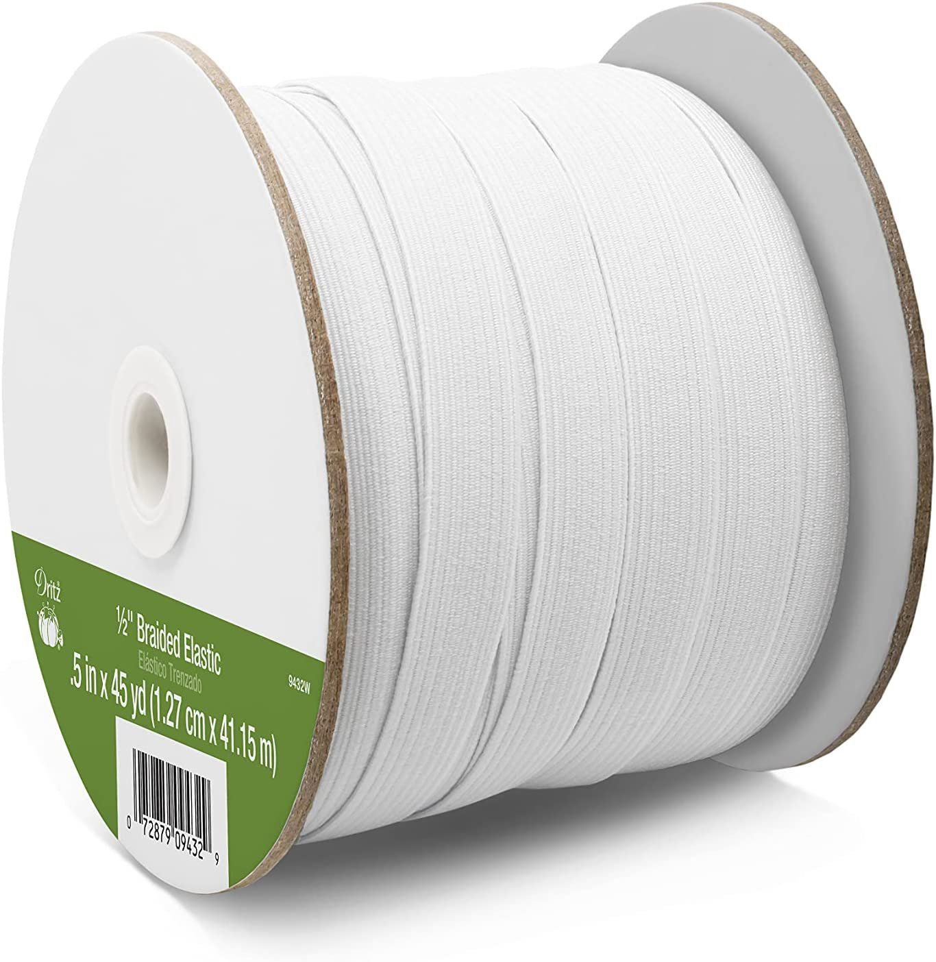 Elastic White Braided 1/2" By the Yard