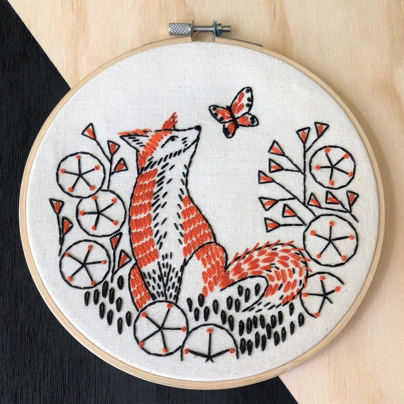 Embroidery Kit - Fox In Phlox - Hook Line &amp; Tinker
