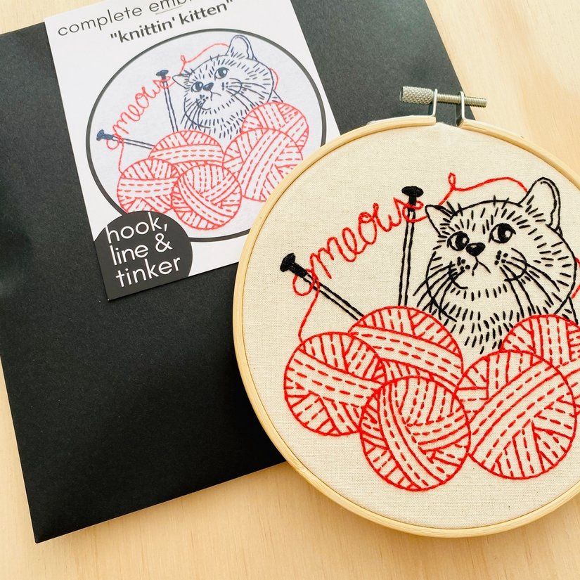 Embroidery Kit - Knittin' Kitten - Hook Line &amp; Tinker