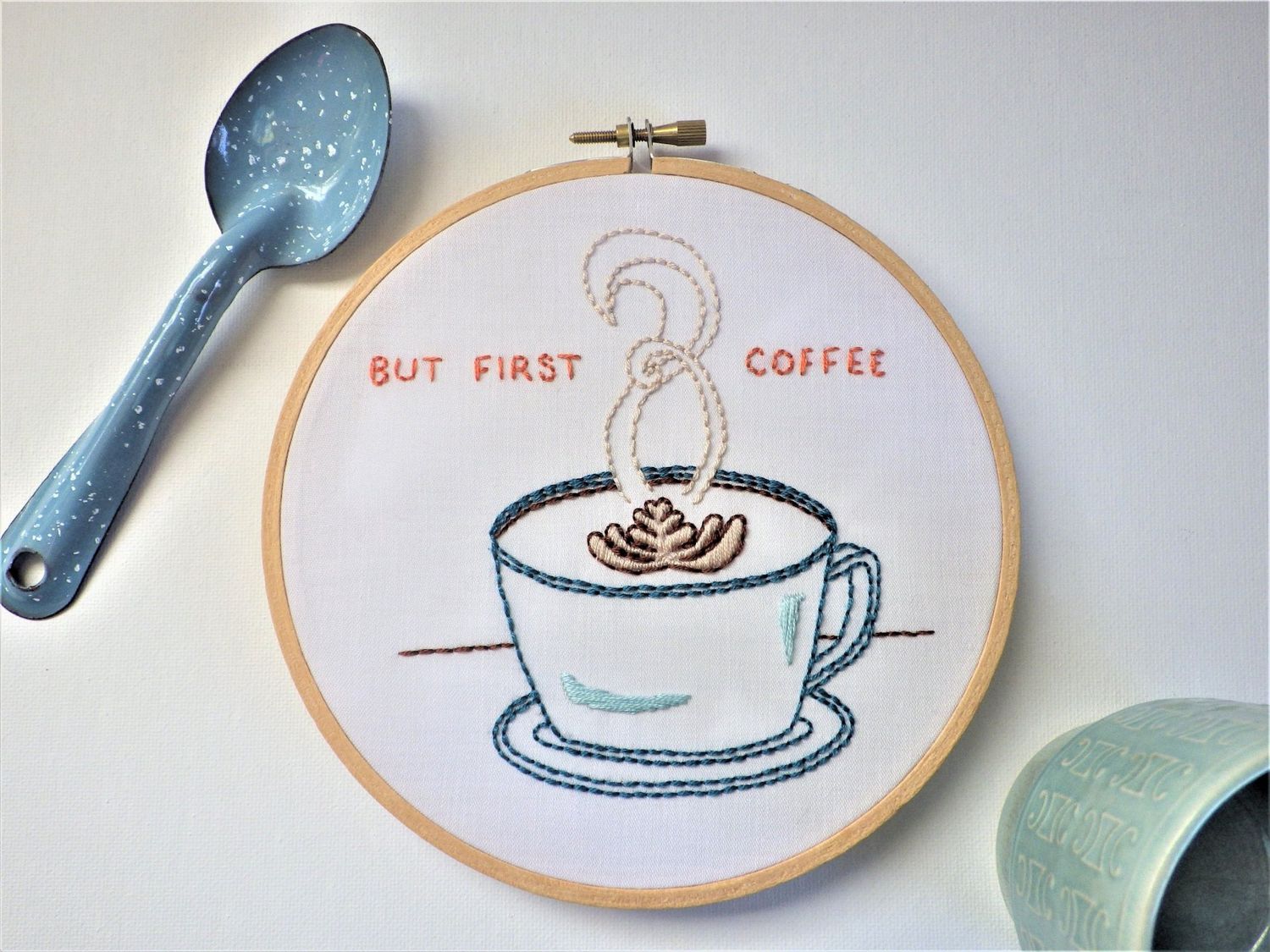Embroidery Kit But First Coffee - Downy Tree Art