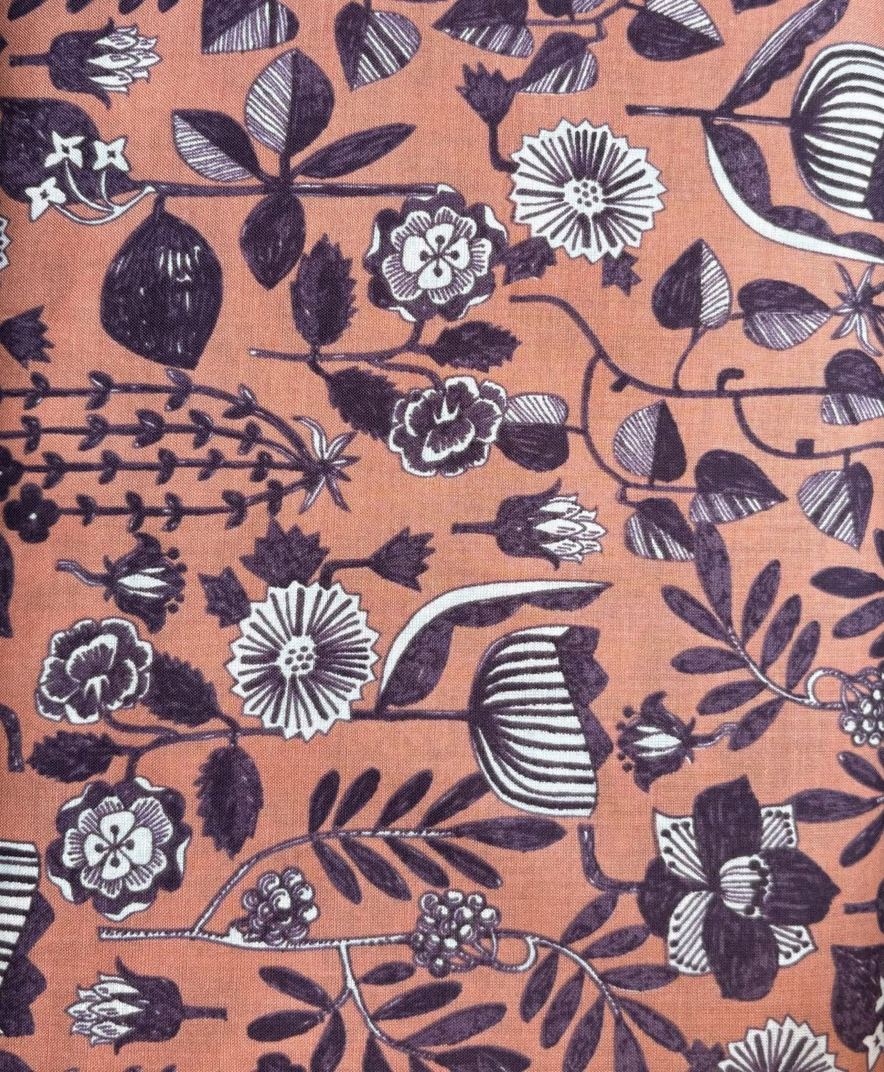 Exotic Floral Print Salmon Cotton Lawn Hokkoh