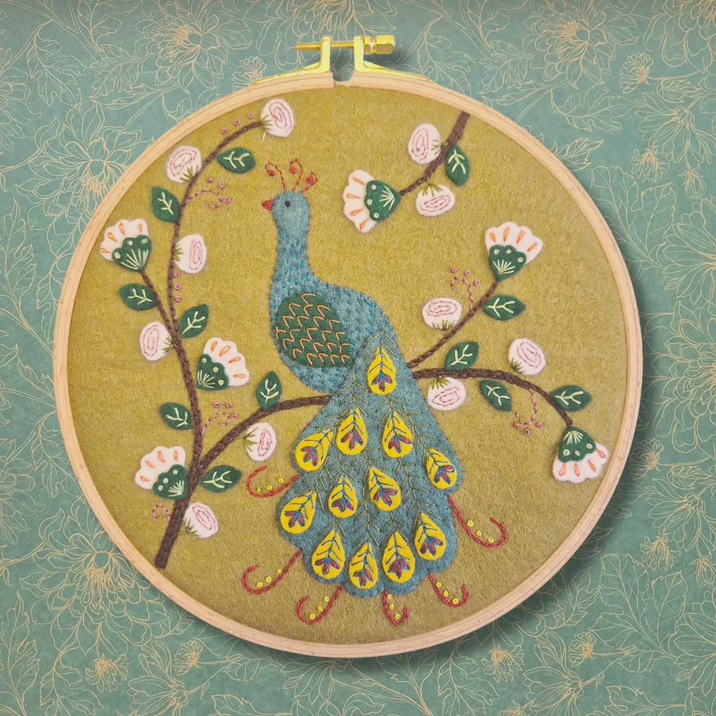 Flamboyant Peacock Wool Felt Embroidery Kit Corinne Lapierre