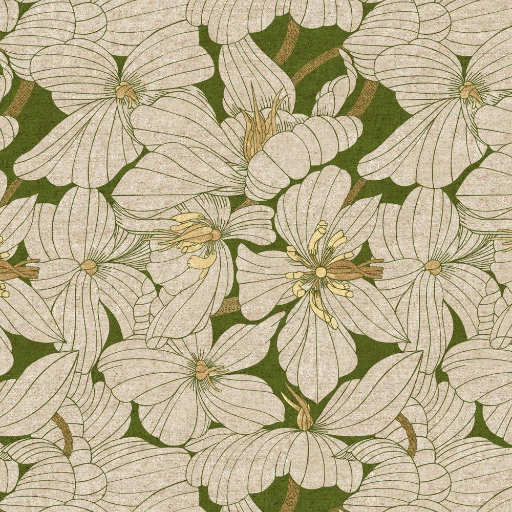 Floral in Green Linen / Cotton Blend Grove FIGO