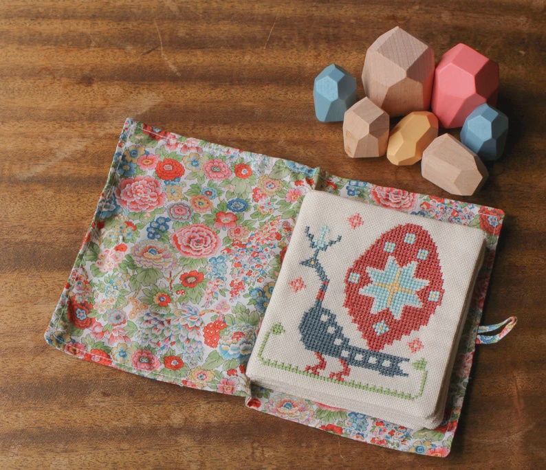 Byzantine Beasts with Liberty Fabric Cross Stitch Kit - Avlea Folk Embroidery