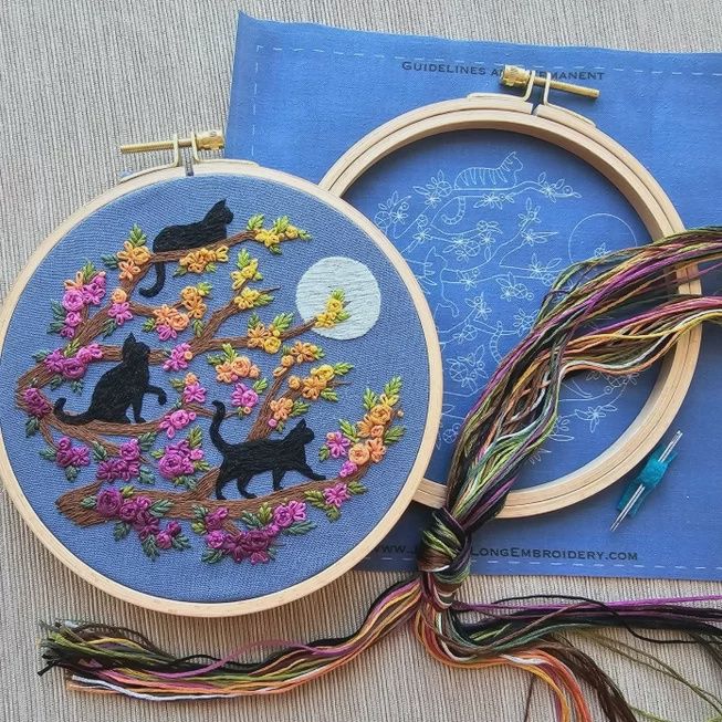 Catwalk Cats and Full Moon Embroidery Kit Jessica Long