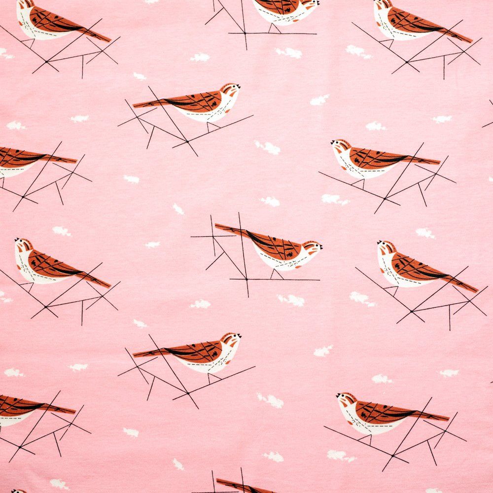 Charley Harper Organic Cotton Interlock Knit - Song Sparrow
