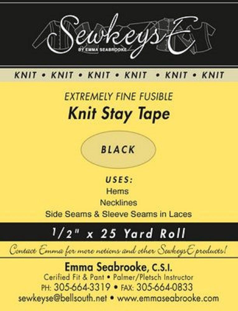 Fusible KNIT Extremely Fine Stay Tape - 1/2" Black