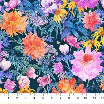 Garden Party Teal/Navy Rayon Margo  Figo Fabrics