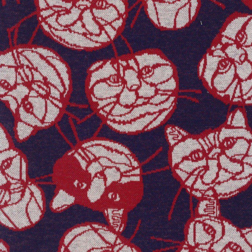 HaYu Cat Faces Red and Navy Knit Jacquard Kokka