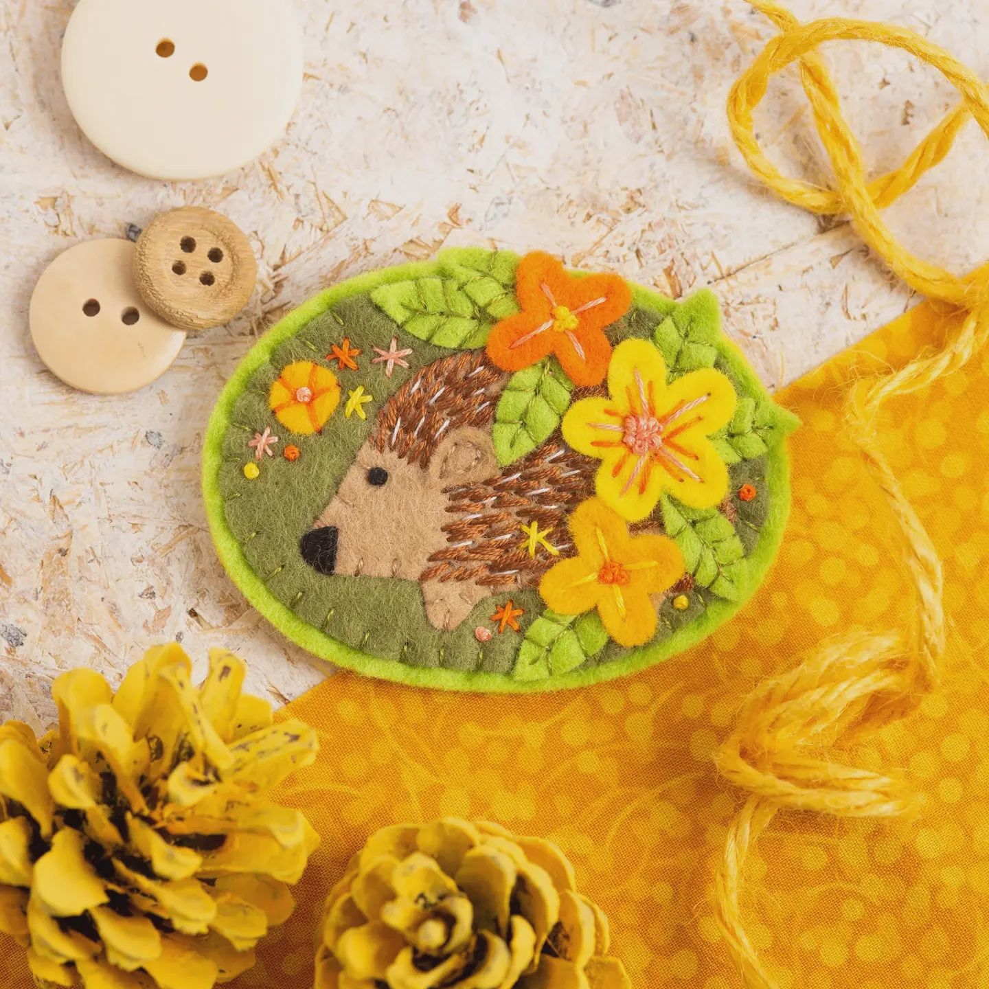 Hedgehog Brooch Felt Embroidery Kit Hawthorne Handmade